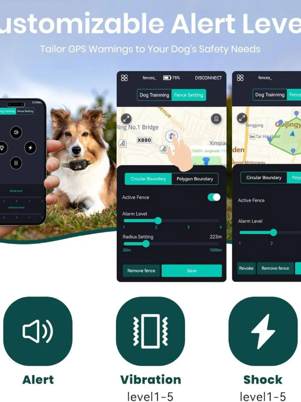 GPS Dog Electronic Fence, Wireless Training Collar- No Subscription Required